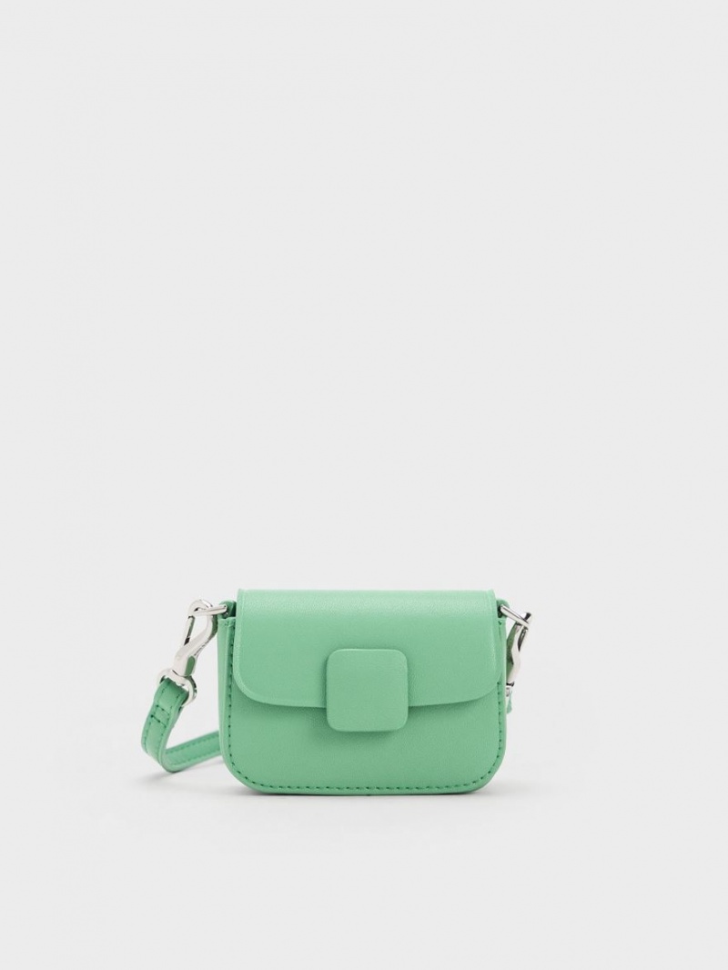 Charles & Keith Micro Koa Square Push-Lock Mini Taschen Grün | 607VMIAOS