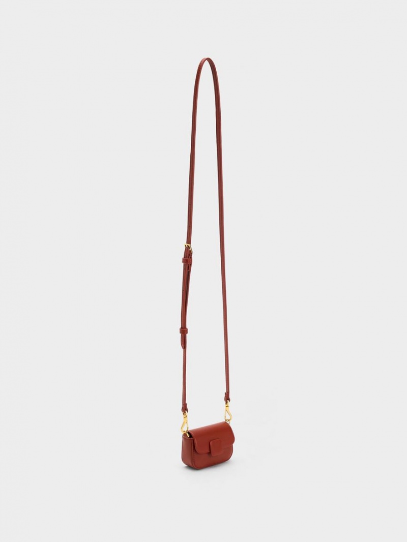 Charles & Keith Micro Koa Square Push-Lock Mini Taschen Dunkelrot | 548YWDZKT