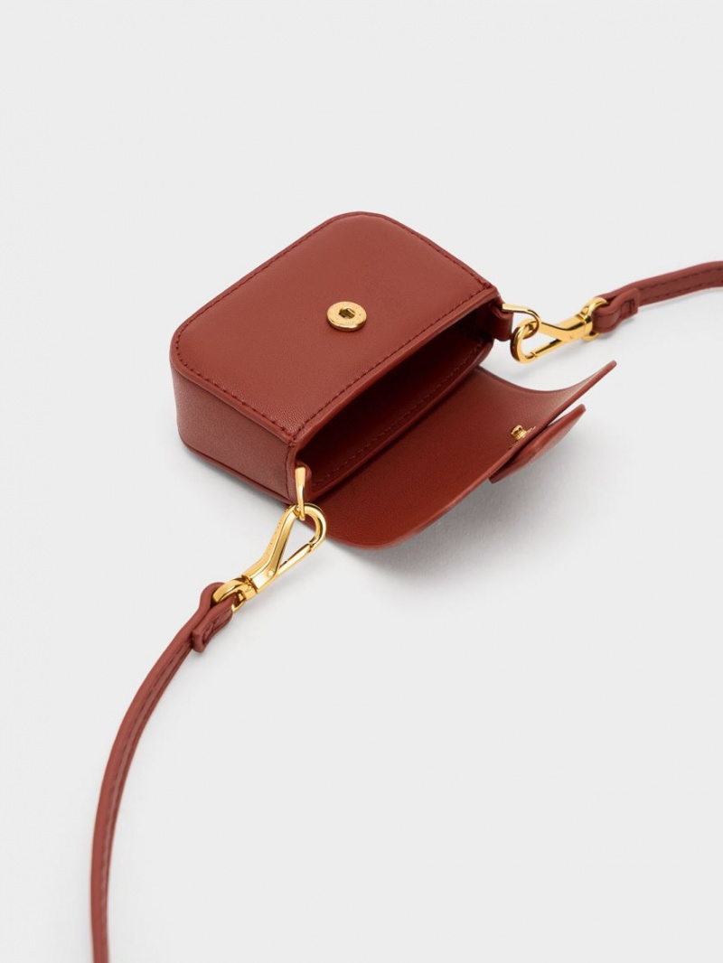 Charles & Keith Micro Koa Square Push-Lock Mini Taschen Dunkelrot | 548YWDZKT