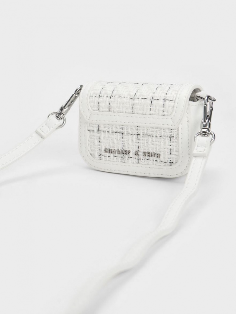 Charles & Keith Micro Koa Tweed Crossbody Taschen Weiß | 837NQVXJU