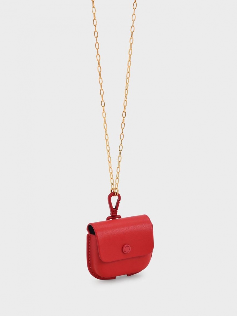 Charles & Keith Mini AirPods Beuteltasche Rot | 273DIXPUT