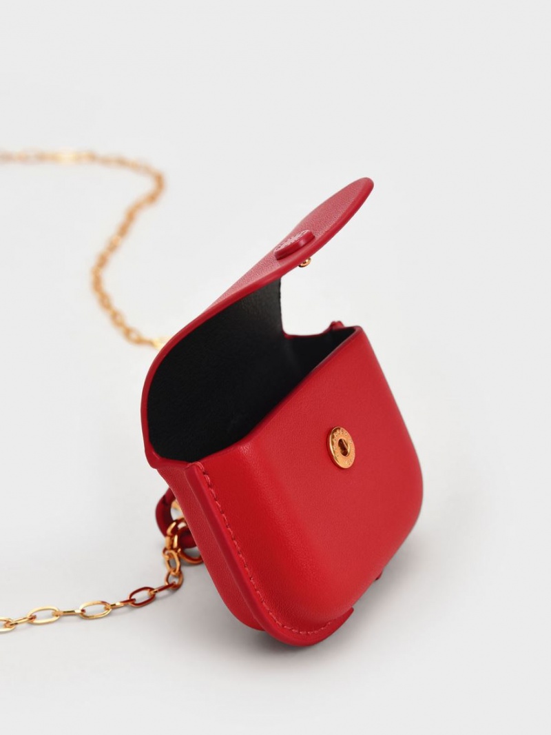 Charles & Keith Mini AirPods Beuteltasche Rot | 273DIXPUT