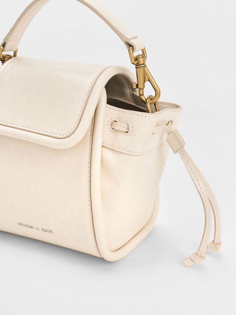 Charles & Keith Mini Ashby Top Handtasche Weiß | 921SNTKLA