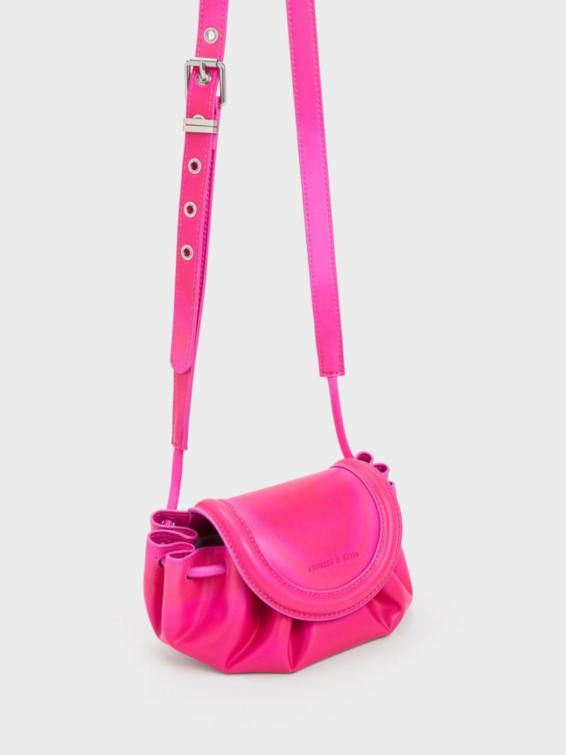 Charles & Keith Mini Blossom Curved Flap Crossbody Taschen Rosa | 938FGITBN