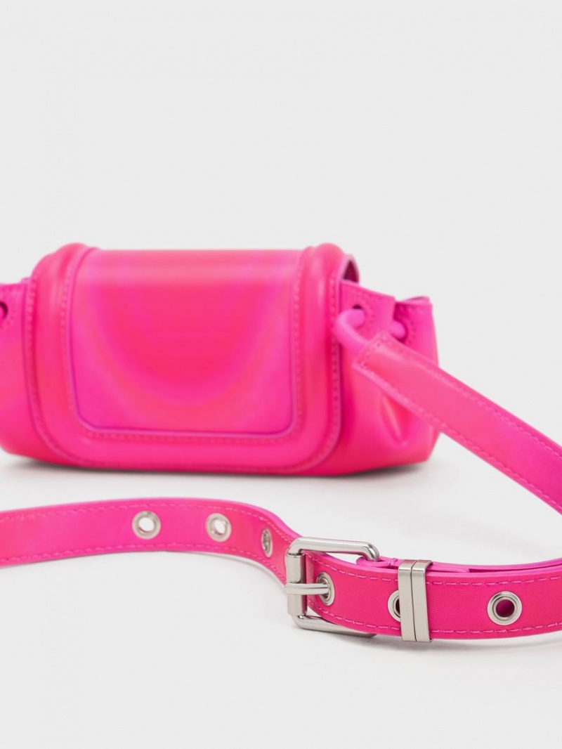 Charles & Keith Mini Blossom Curved Flap Crossbody Taschen Rosa | 938FGITBN