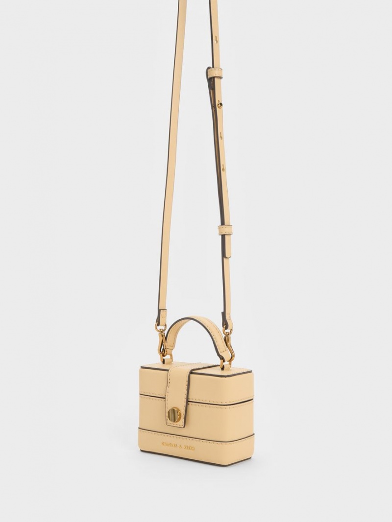 Charles & Keith Mini Bronte Contrast Trim Top Handtasche Beige | 054QDUFOR