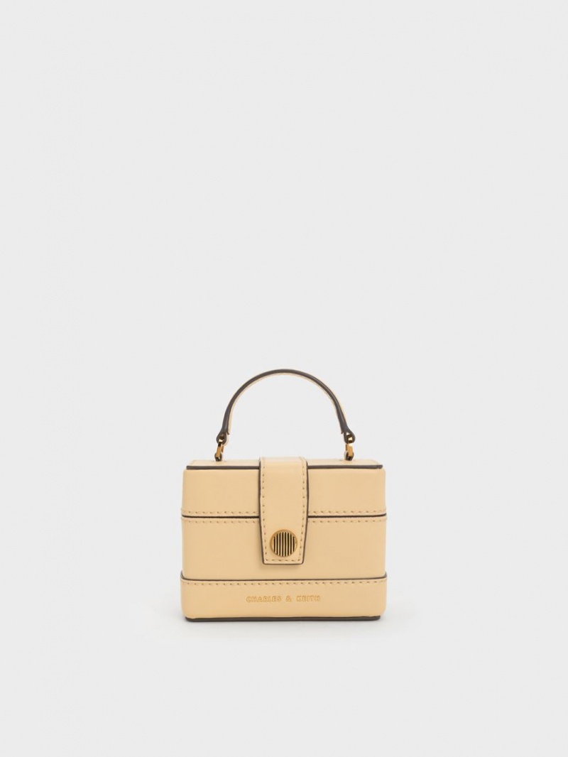 Charles & Keith Mini Bronte Contrast Trim Top Handtasche Beige | 054QDUFOR