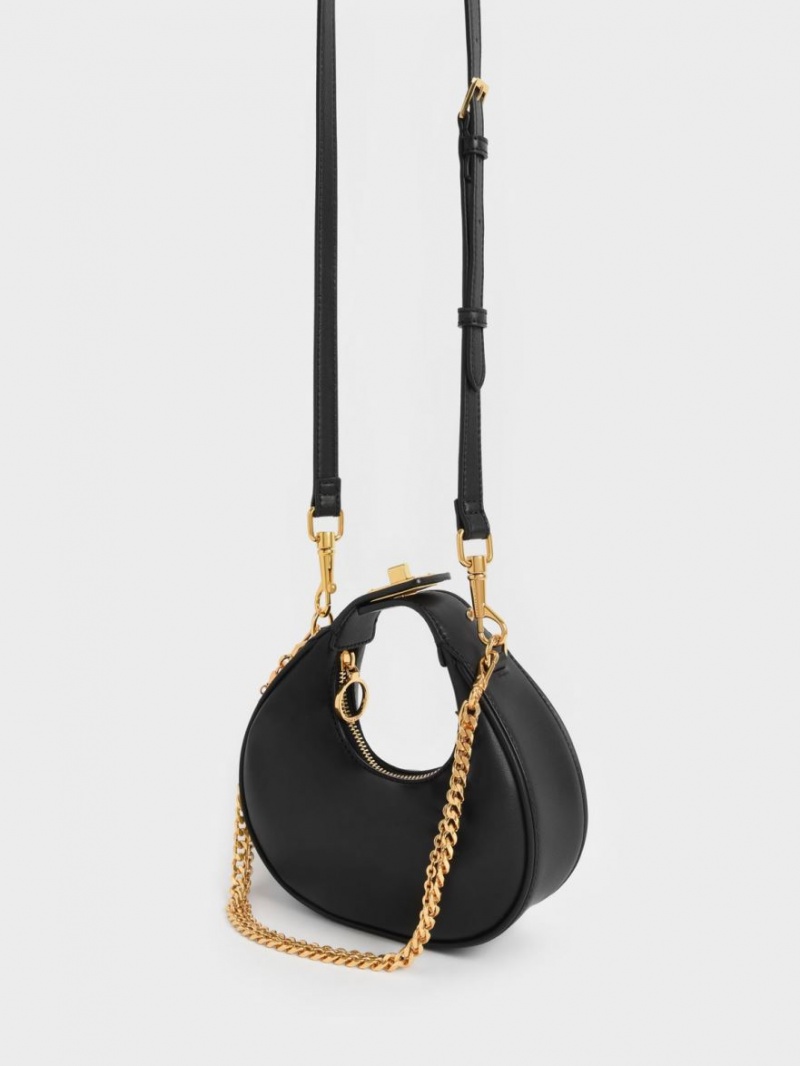 Charles & Keith Mini Crescent Hobo Tasche Schwarz | 258YDUMBR