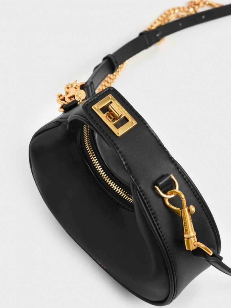 Charles & Keith Mini Crescent Hobo Tasche Schwarz | 258YDUMBR