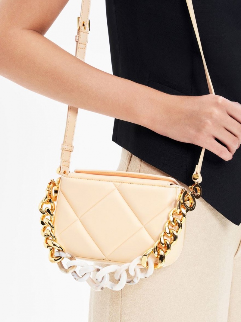 Charles & Keith Mini Danika Chunky Chain Gepolstert Schultertaschen Beige | 806ATIPFC