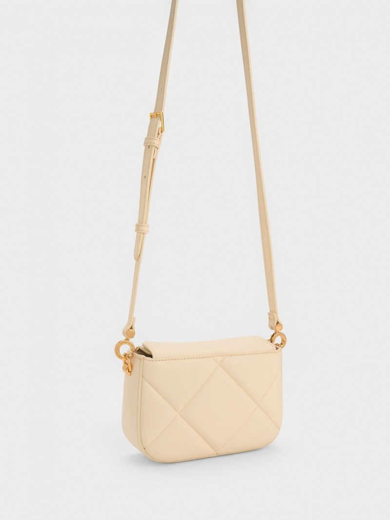 Charles & Keith Mini Danika Chunky Chain Gepolstert Schultertaschen Beige | 806ATIPFC