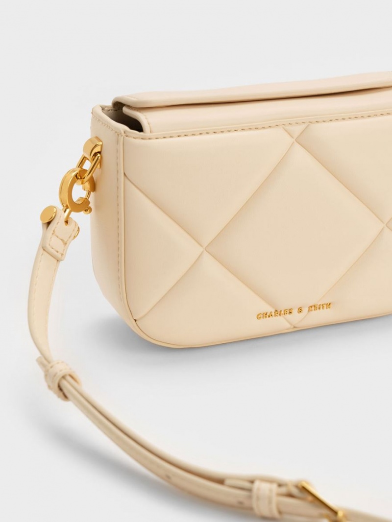 Charles & Keith Mini Danika Chunky Chain Gepolstert Schultertaschen Beige | 806ATIPFC