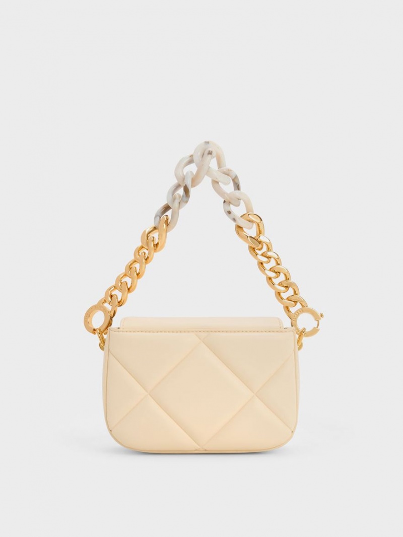 Charles & Keith Mini Danika Chunky Chain Gepolstert Schultertaschen Beige | 806ATIPFC