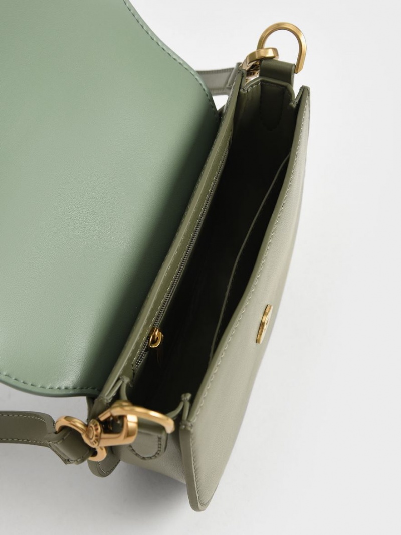 Charles & Keith Mini Gabine Two-Tone​ Satteltaschen Olivgrün | 289BFSOPX