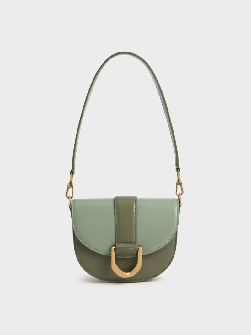 Charles & Keith Mini Gabine Two-Tone​ Satteltaschen Olivgrün | 289BFSOPX