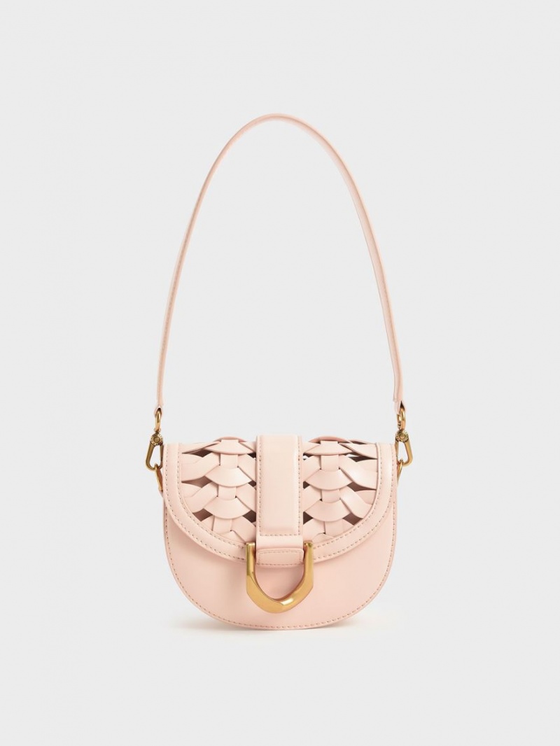 Charles & Keith Mini Gabine Woven Satteltaschen Hellrosa | 358SWRVDA