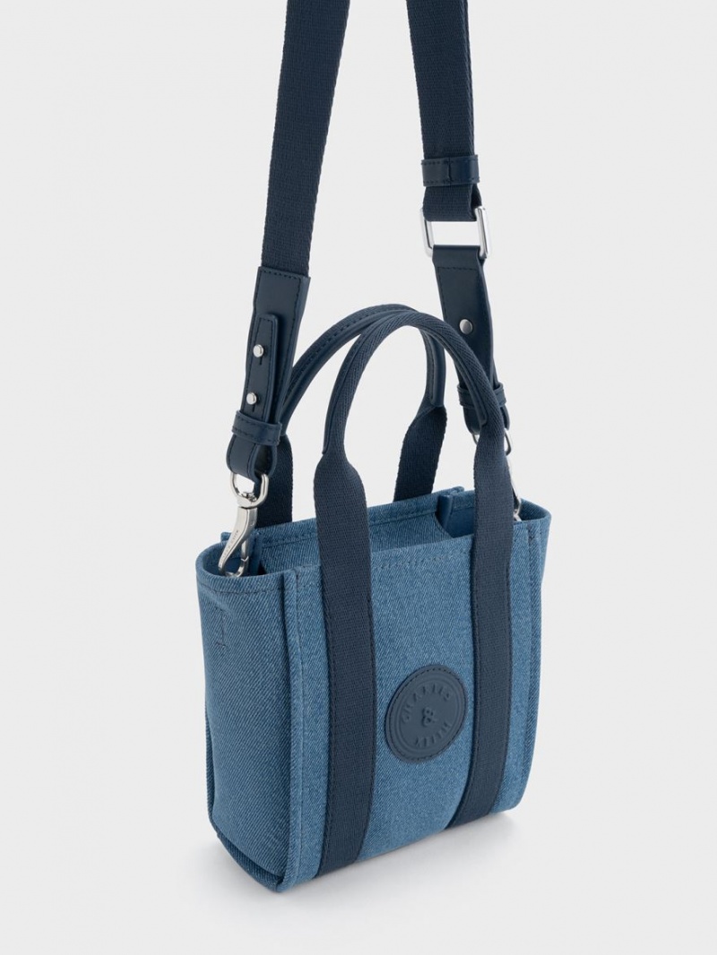 Charles & Keith Mini Kay Denim Contrast-Trim Tragetaschen Blau | 739IVLUJB