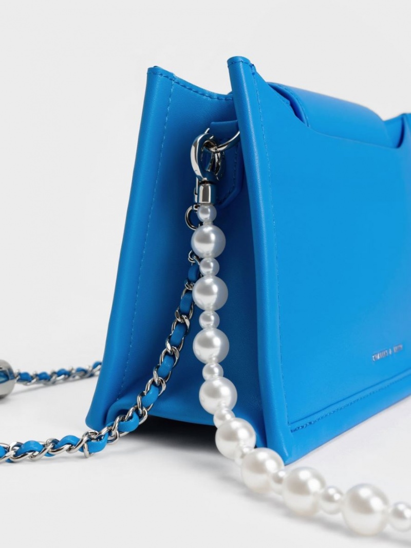 Charles & Keith Mini Roza Beaded Handle Scarf Cloud-Print Crossbody Taschen Blau | 194GMESQT