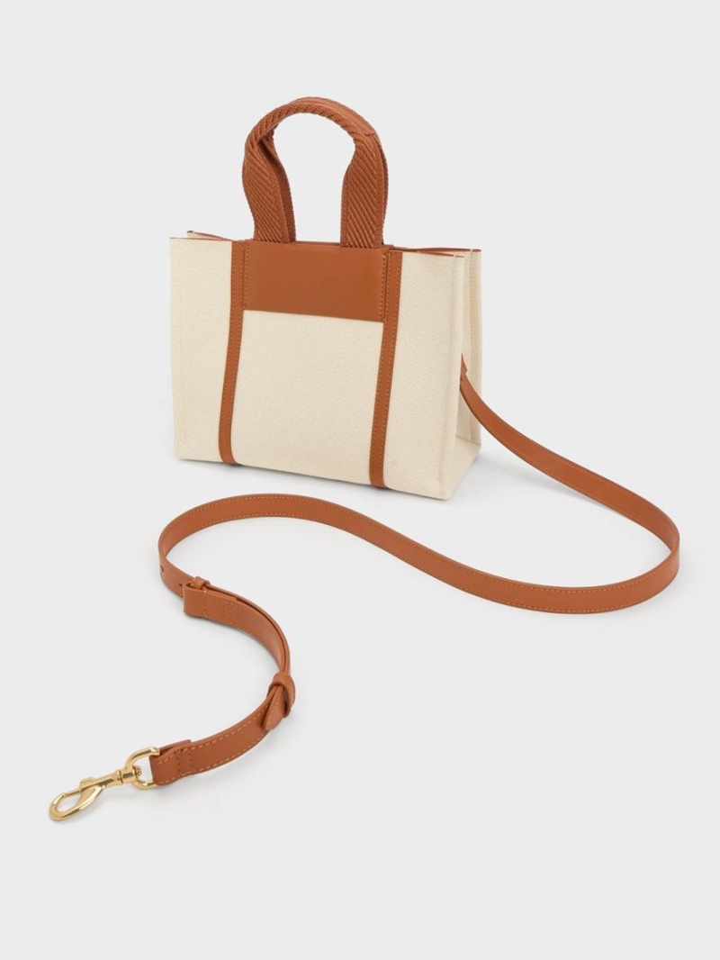 Charles & Keith Mini Shalia Canvas Tragetaschen Braun | 340VPDSCJ