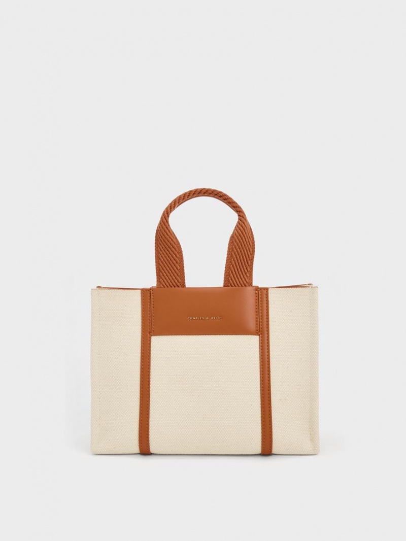 Charles & Keith Mini Shalia Canvas Tragetaschen Braun | 340VPDSCJ