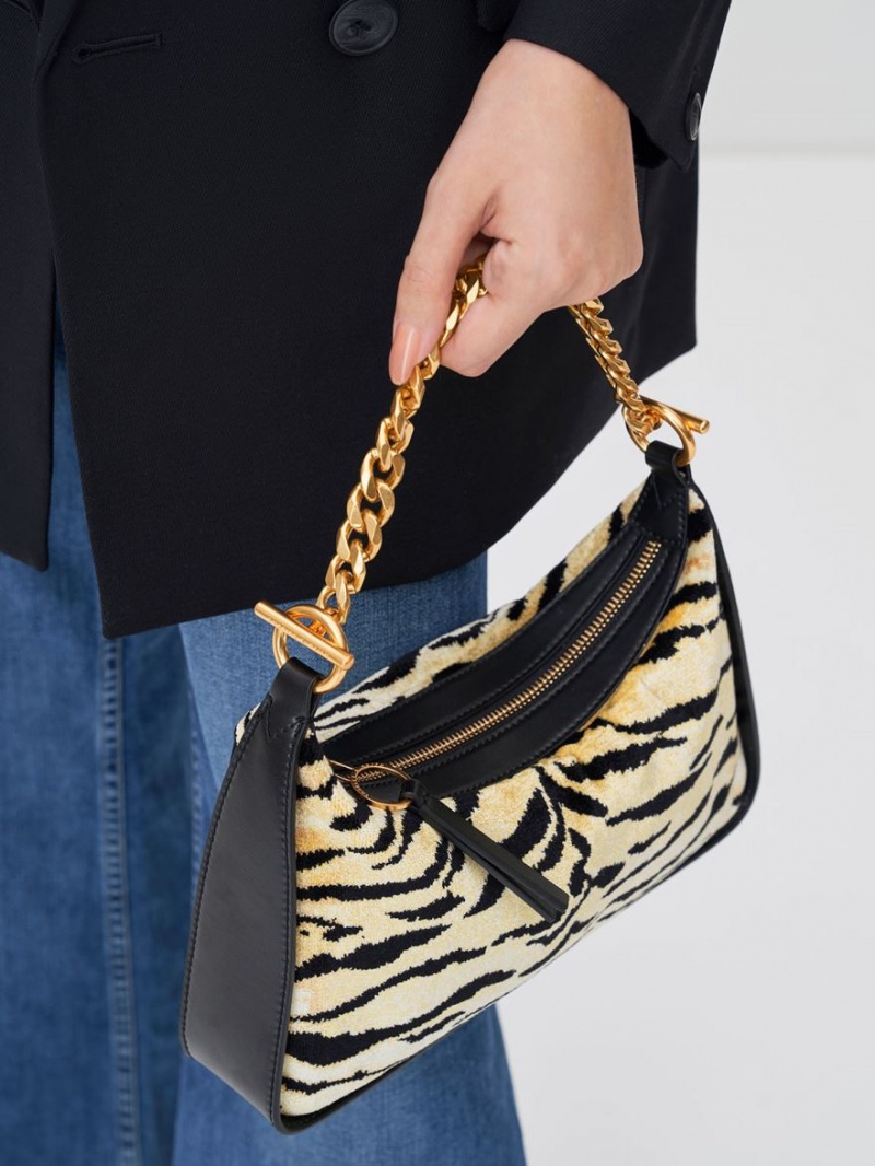 Charles & Keith Minta Tiger Print Chain-Link Hobo Tasche Mehrfarbig | 215XQJDUE