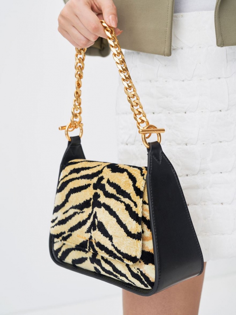 Charles & Keith Minta Tiger Print Trapeze Crossbody Taschen Mehrfarbig | 578ERSHAM