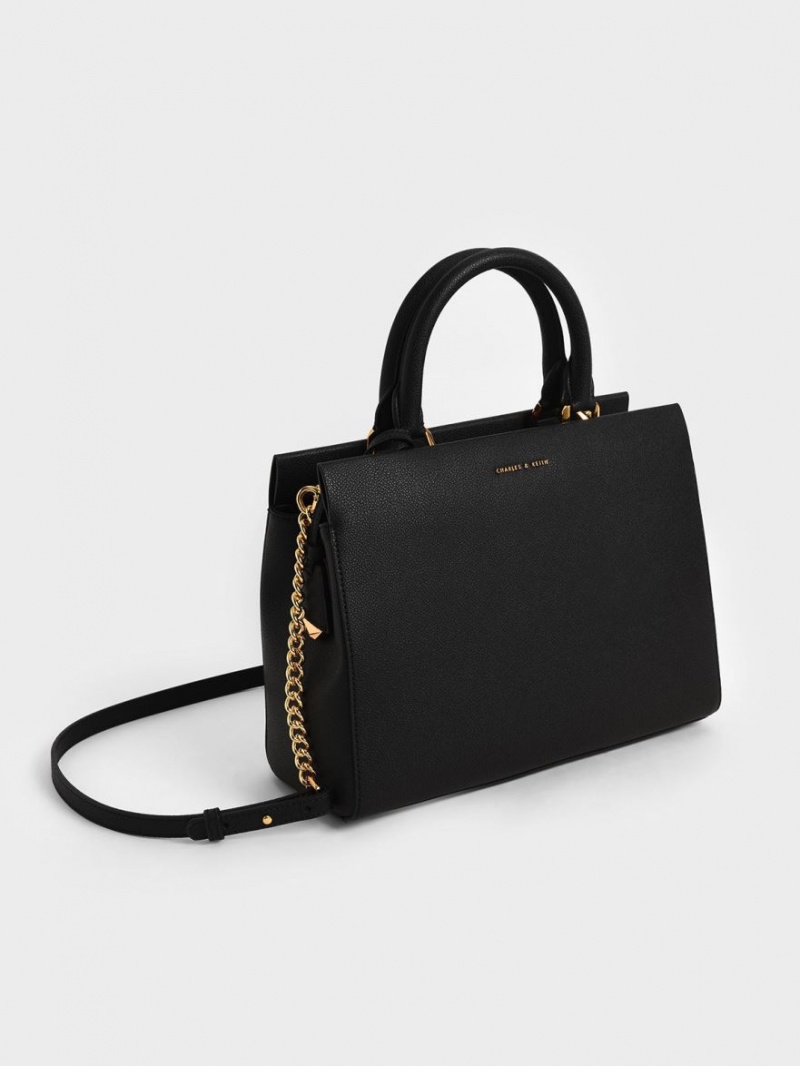 Charles & Keith Mirabelle Structured Handtasche Schwarz | 492WPIVKB