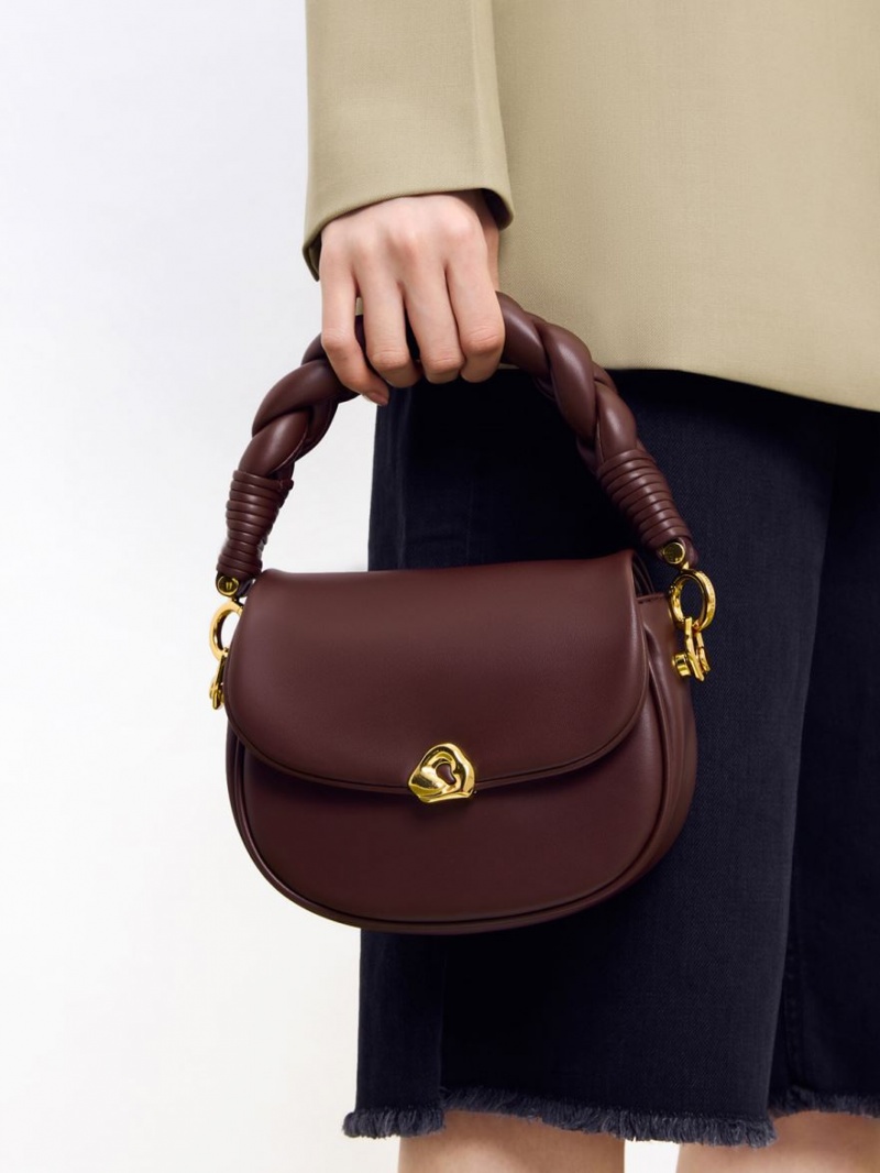 Charles & Keith Moira Braided Handtasche Dunkelschokolade | 360XHUNPR