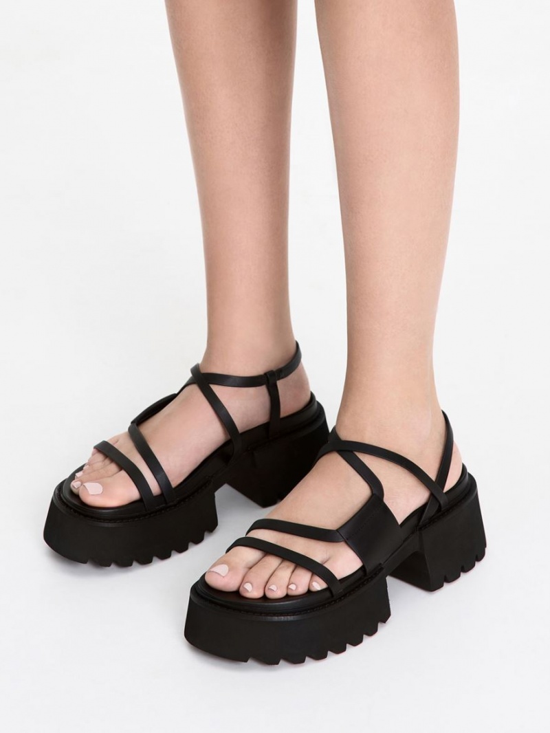 Charles & Keith Nadine Riemchen Plateausandalen Schwarz | 596HLGRJC