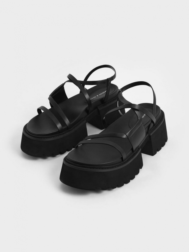 Charles & Keith Nadine Riemchen Plateausandalen Schwarz | 596HLGRJC