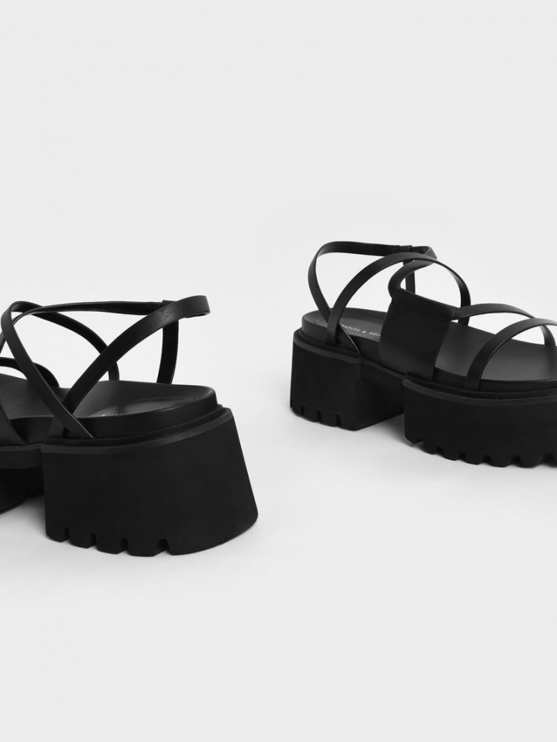 Charles & Keith Nadine Riemchen Plateausandalen Schwarz | 596HLGRJC