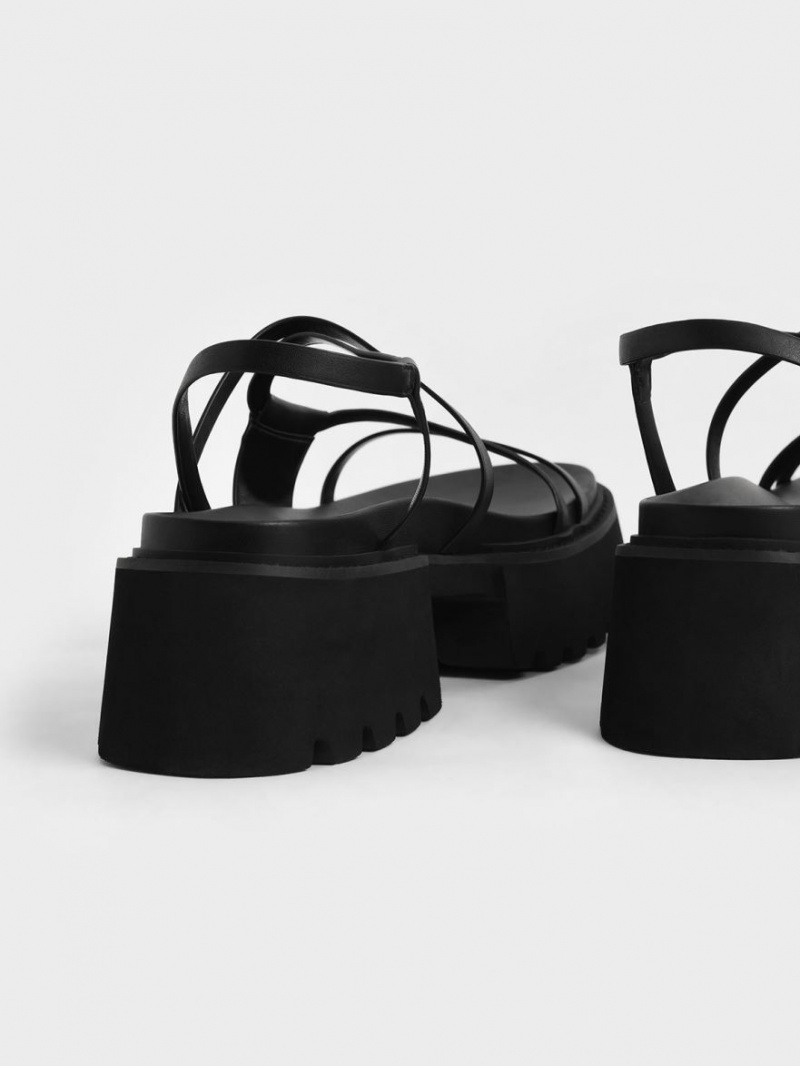 Charles & Keith Nadine Riemchen Plateausandalen Schwarz | 596HLGRJC