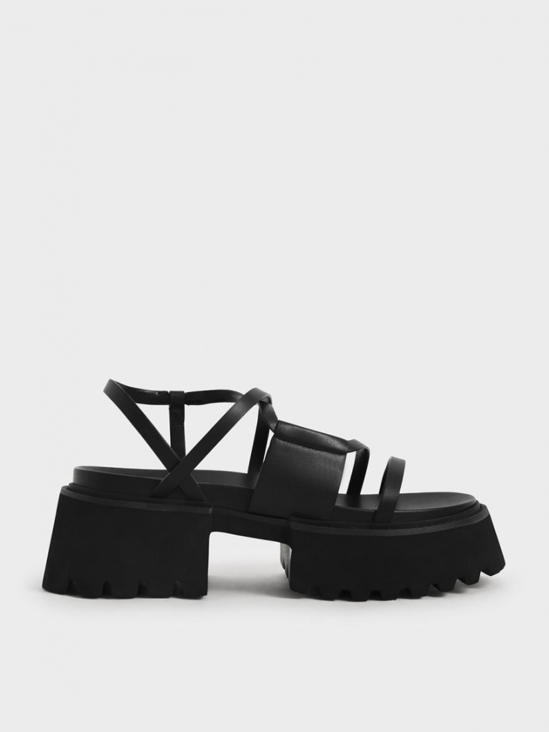 Charles & Keith Nadine Riemchen Plateausandalen Schwarz | 596HLGRJC