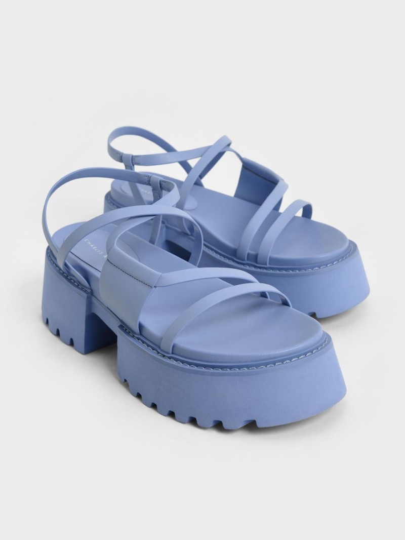 Charles & Keith Nadine Riemchen Plateausandalen Blau | 148MCVLQD