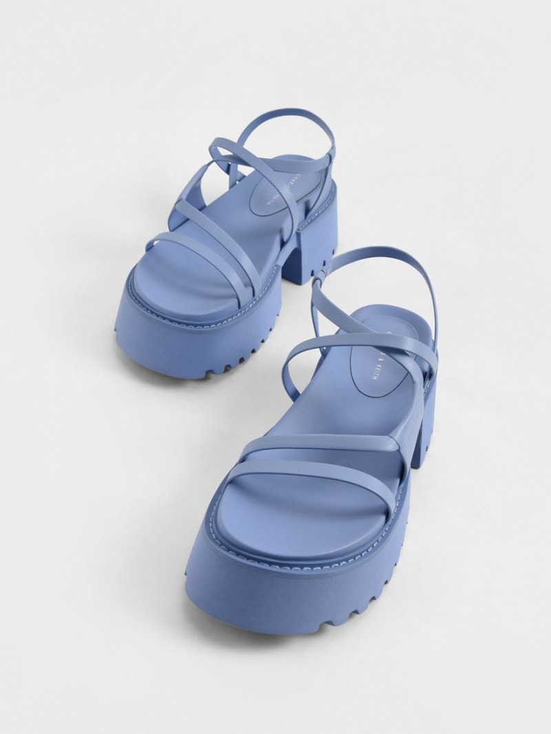 Charles & Keith Nadine Riemchen Plateausandalen Blau | 148MCVLQD