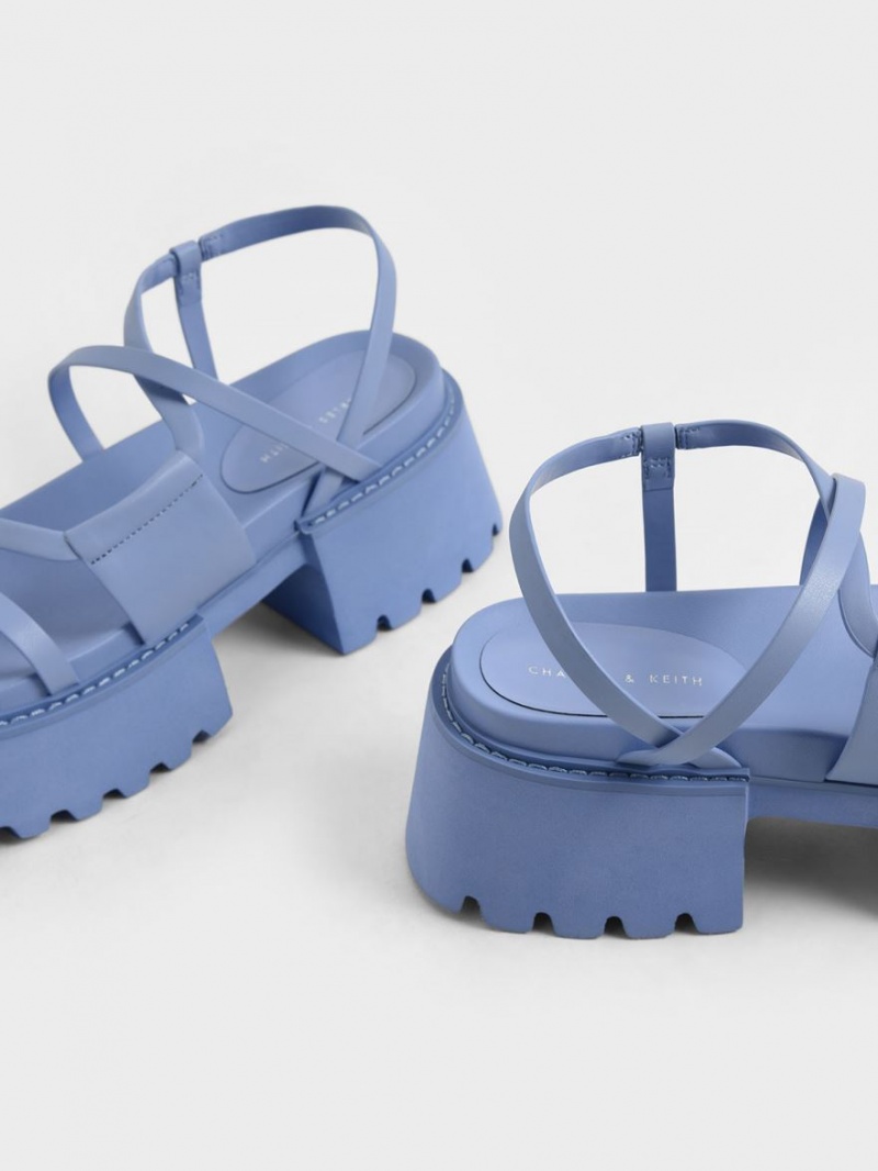 Charles & Keith Nadine Riemchen Plateausandalen Blau | 148MCVLQD