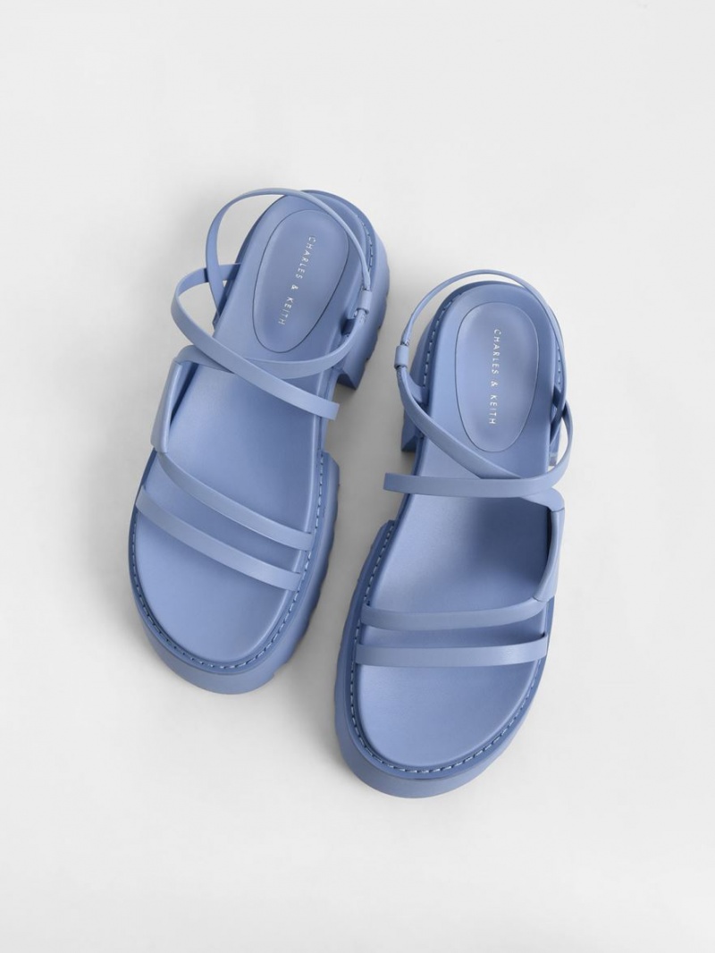 Charles & Keith Nadine Riemchen Plateausandalen Blau | 148MCVLQD