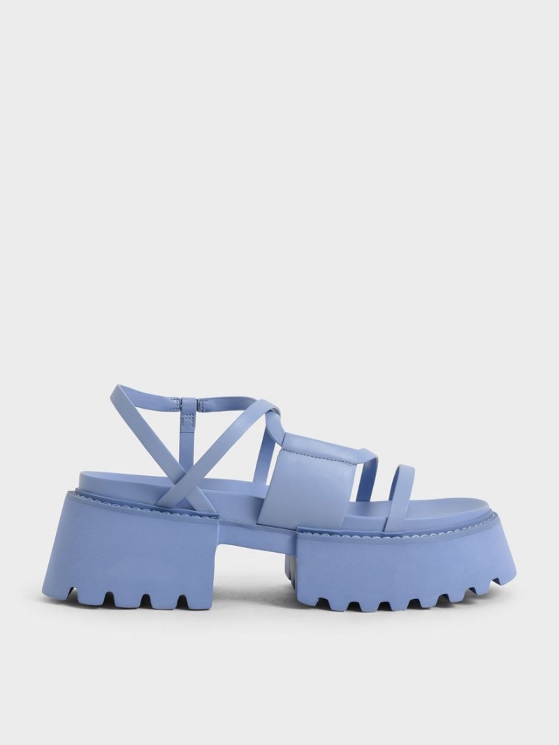 Charles & Keith Nadine Riemchen Plateausandalen Blau | 148MCVLQD