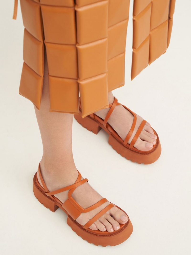 Charles & Keith Nadine Riemchen Plateausandalen Orange | 476OLTIUW