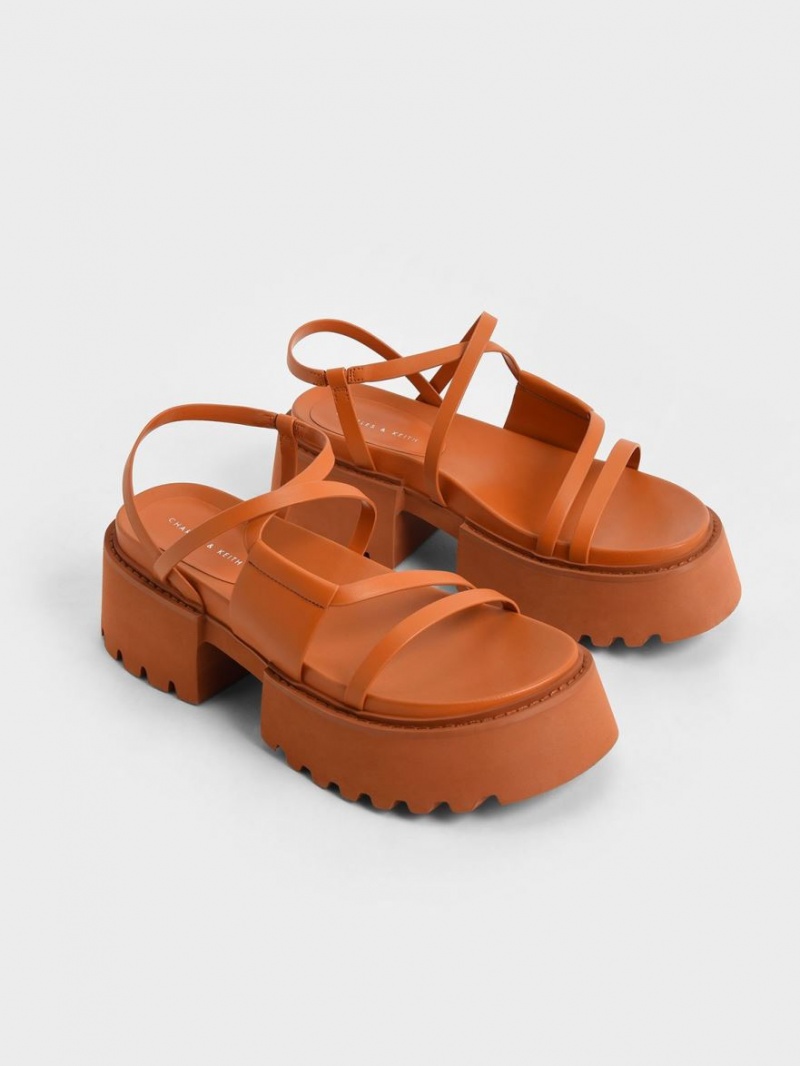 Charles & Keith Nadine Riemchen Plateausandalen Orange | 476OLTIUW