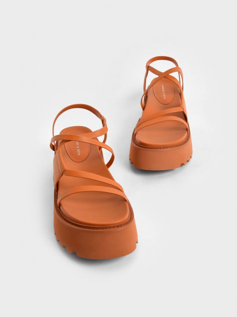 Charles & Keith Nadine Riemchen Plateausandalen Orange | 476OLTIUW