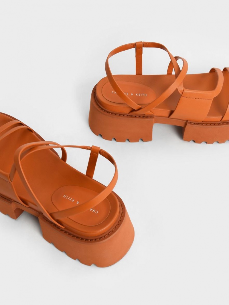 Charles & Keith Nadine Riemchen Plateausandalen Orange | 476OLTIUW