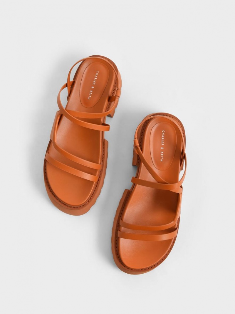 Charles & Keith Nadine Riemchen Plateausandalen Orange | 476OLTIUW