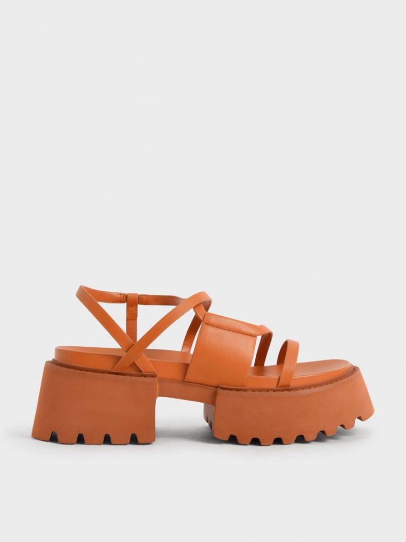 Charles & Keith Nadine Riemchen Plateausandalen Orange | 476OLTIUW