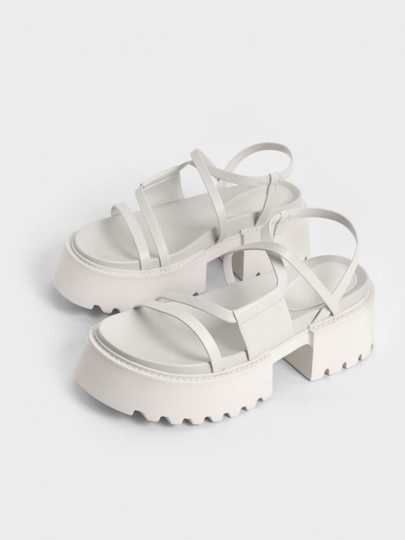 Charles & Keith Nadine Riemchen Plateausandalen Weiß | 410HKRQXM