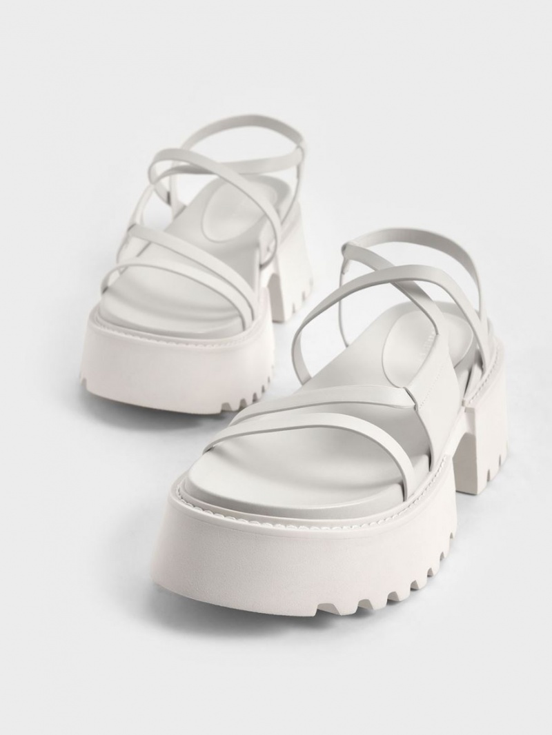 Charles & Keith Nadine Riemchen Plateausandalen Weiß | 410HKRQXM