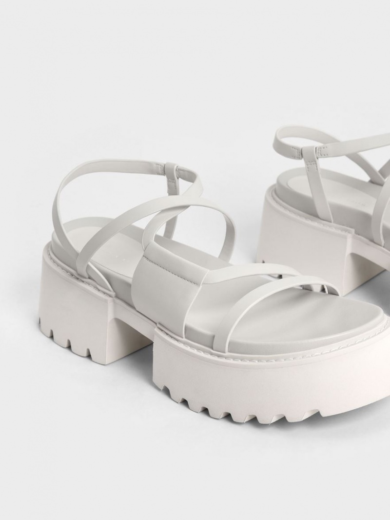 Charles & Keith Nadine Riemchen Plateausandalen Weiß | 410HKRQXM