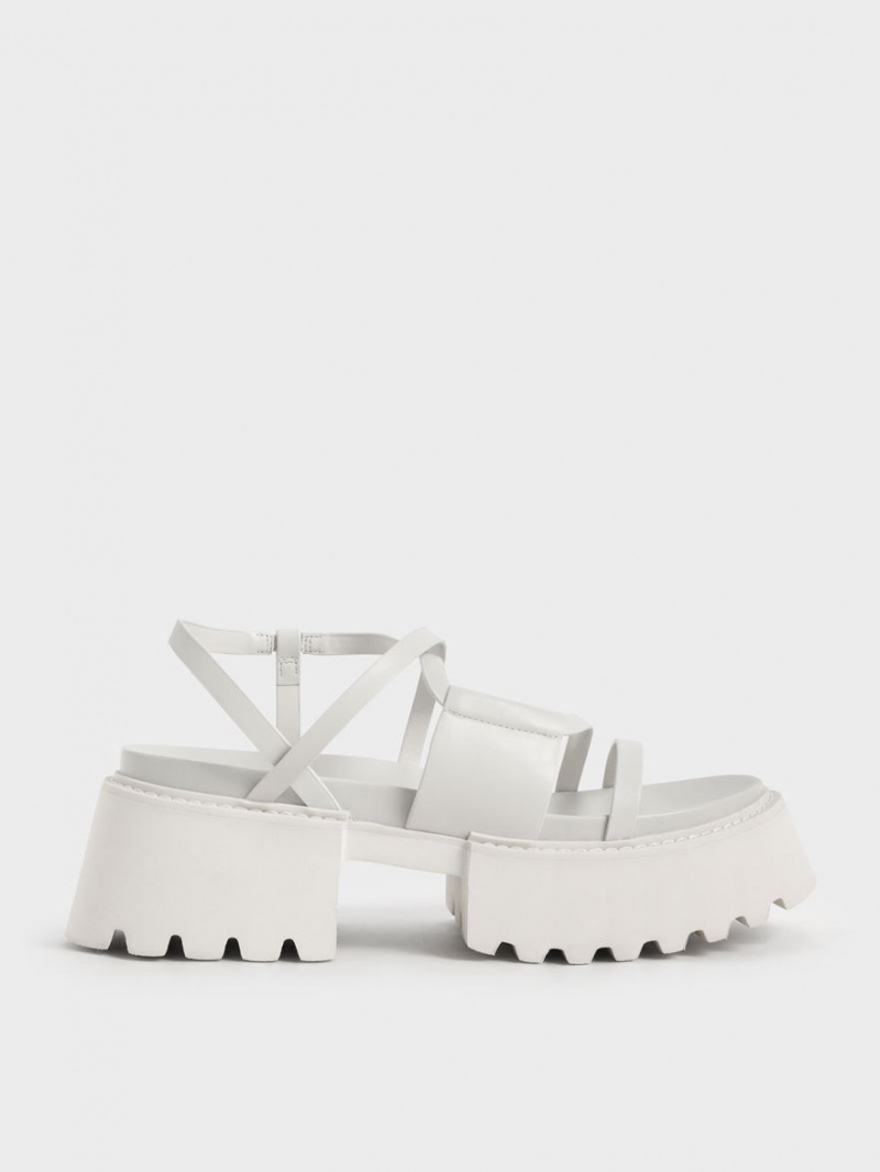 Charles & Keith Nadine Riemchen Plateausandalen Weiß | 410HKRQXM