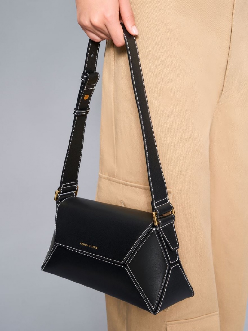 Charles & Keith Nasrin Geometric Schultertaschen Schwarz | 134MCWZAI