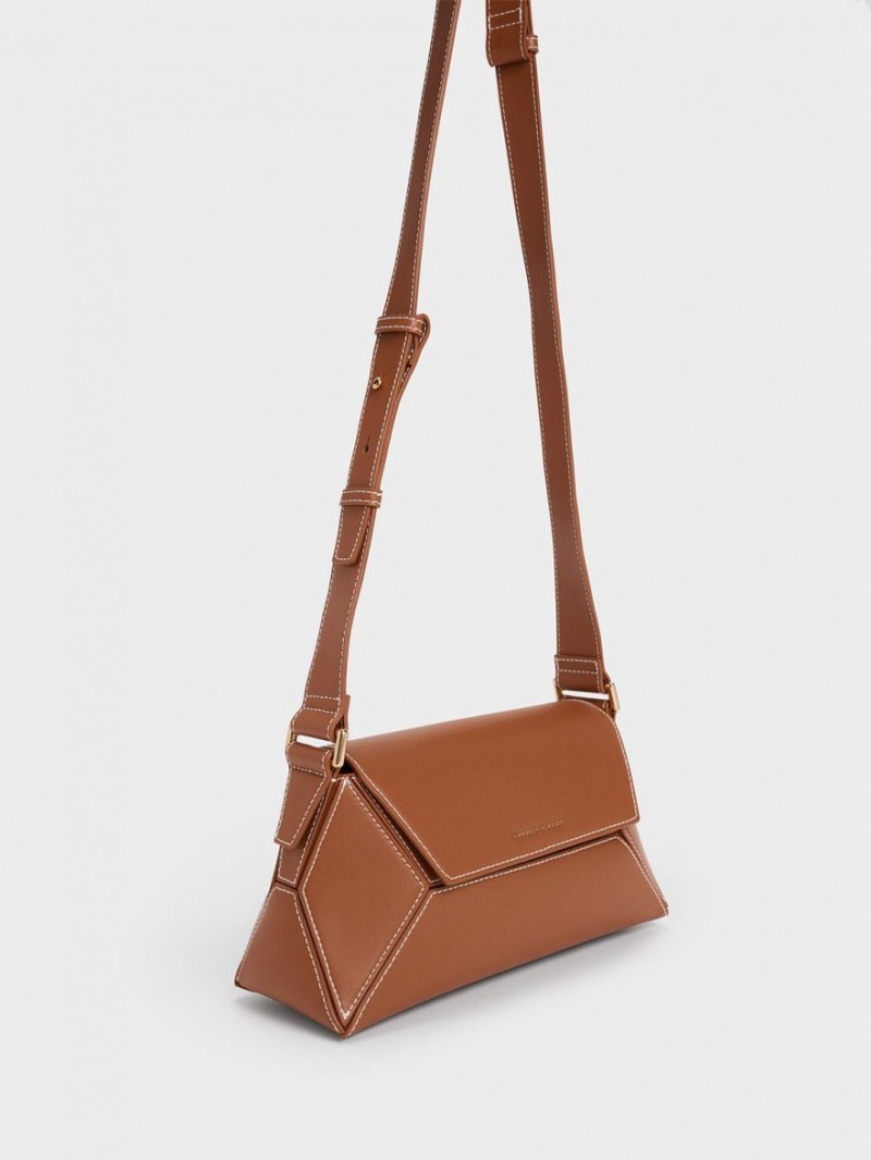 Charles & Keith Nasrin Geometric Schultertaschen Schokolade | 641HNMSGD